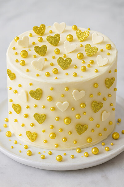 hediyehobihersey Yenilebilir Simli Boncuk Şeker ve Yenilebilir Simli Kalp Dek...