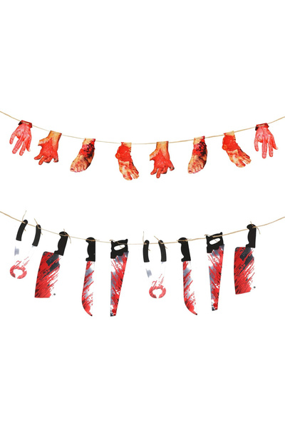 OEM Ghirlandă Halloween Banner - Cuțite și Mâini Însângerate - Set 2 buc, 2.4...
