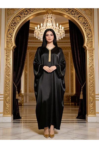 Take Two By Styli Women Black Embellished Satin Kaftan