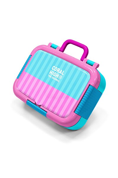 Coral High Kids Turquoise Pink Striped Stainless Steel Lunch Box 39279