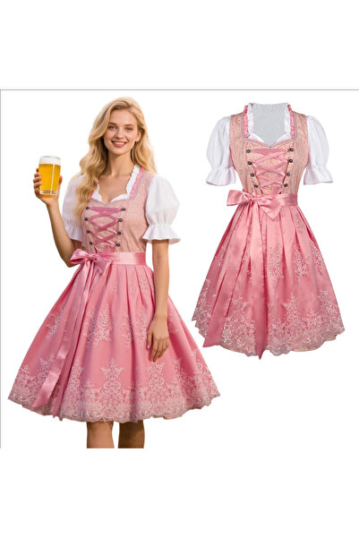 Other Rochie Dirndl Midi Oktoberfest - Traditionala, Broderie Florala, Bumbac...