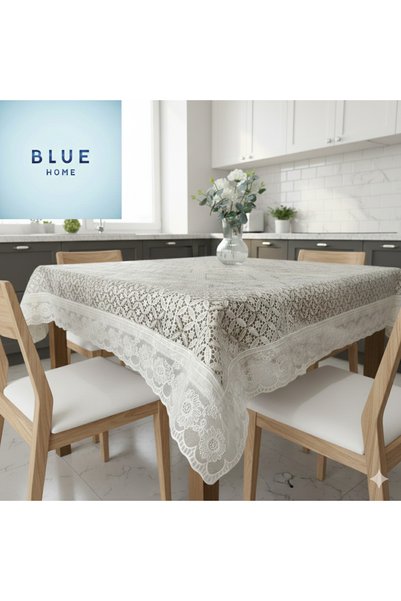 Blue Home 🆕   Față de masă din PVC, cu aspect de dantelă, ușor de curățat, rezistentă la lichide, fără găuri - 120 x 150 CREM