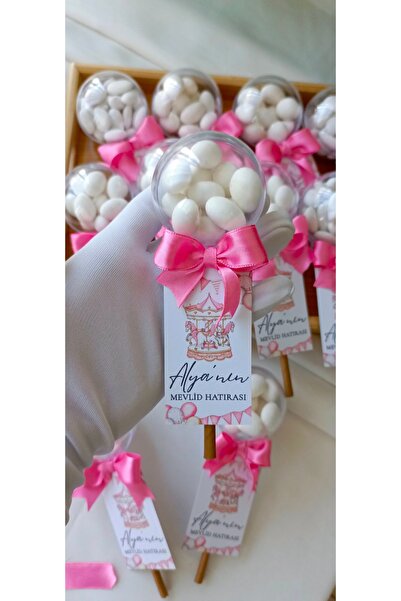 Naz Mutlu Design 5 adet, Şeffaf Küre İçinde Badem Draje, Yenidoğan Bebek Mevl...