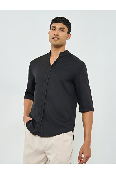 Take Two By Styli Men Black Mandarin Collar T-Shirt