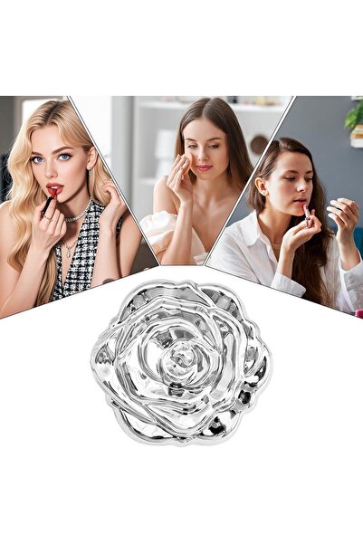 Arzu Güzel Cosmetics Gümüş Görünümlü Çiçek Desenli Çift Aynalı Cep ve Çanta B...