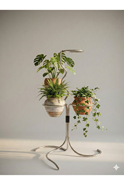 Hagen Premium Kalite Gümüş Dekoratif Saksılık Çiçeklik Standı Sarmal Bükümlü ...