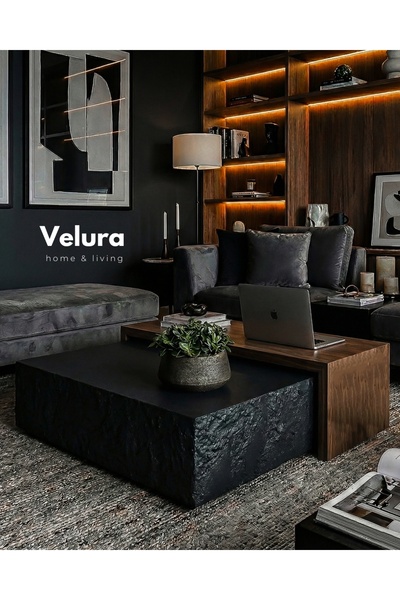 Velura Home & Living Nora Orta Sehpa - Siyah Taş & Ceviz