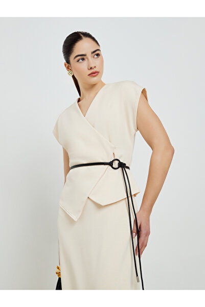 Styli WhiteSleeveless Wrap Top with Matching Skirt