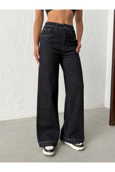 ADAMODA.RO Ελαστικό τζιν με φαρδιά μπατζάκια και λεπτομέρεια ραφής