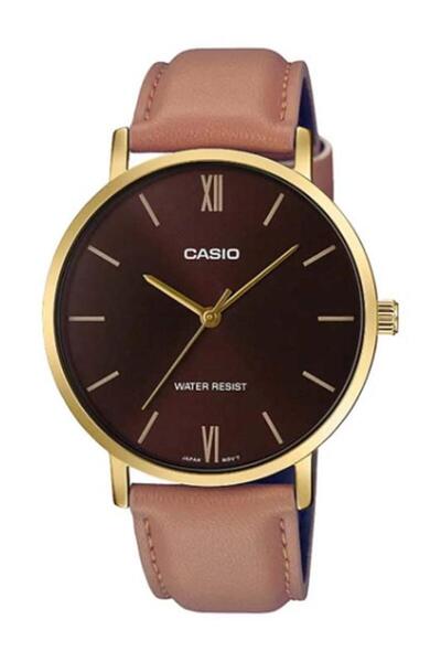 Casio Men's Leather Strap Watch Model MT-01GL-5BUDF - 40 mm - Brown