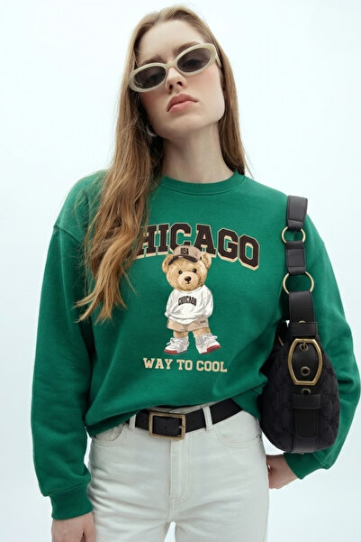 COMBİNE MİCHAİL Hanorac verde cu imprimeu CHICAGO pentru femei