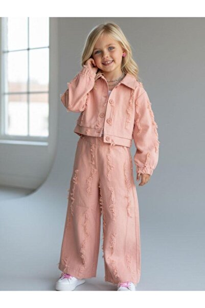 Zekids Devojčica Teksturirano Široke nogavice Sa resama Dizajn pantalona