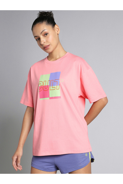 Cult By Styli Women Pink Brand Carrier Oversized T-Shirt