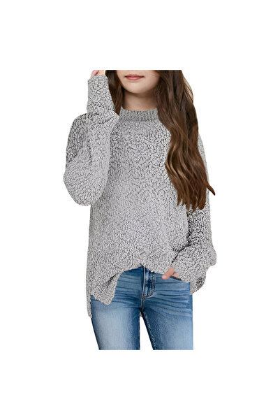 Other Pulover Fleece Fete - Material Pufos, Stil Tunică, Toamnă-Iarnă - Gri, ...