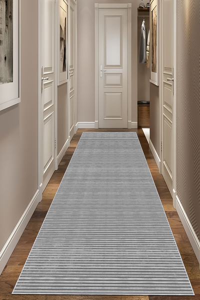 VOPTEKS Gri Halı Yolluk Makinede Yıkanabilir Halı Kaymaz Taban Halı