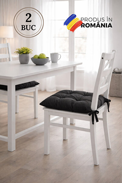 Bangsonic Set of 2 Black Chair Cushions, 37x37 cm, Quilted Design, Indoor/Out...