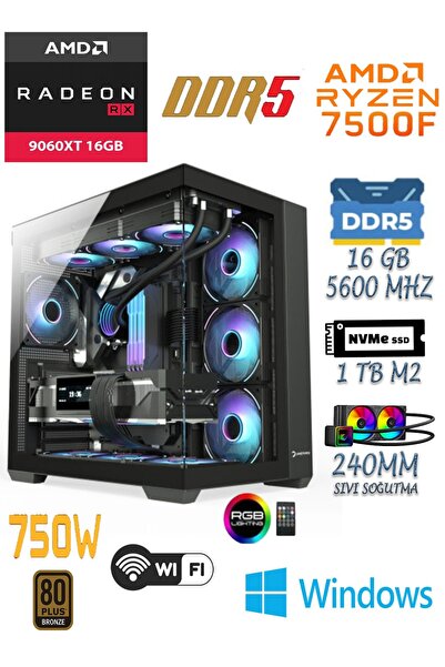Apphirex PRİME 95X Ryzen 5 7500F | 16GB DDR5 | 1TB M2 SSD | RX9060XT 16GB Sıv...