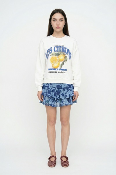 Quzu Міні-спідниця з квітковим візерунком і воланами, синя