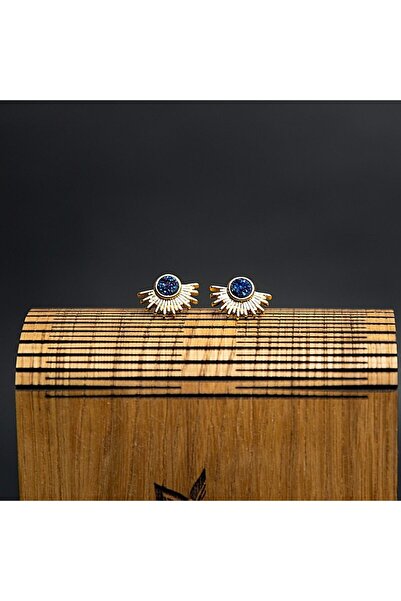 Ezera Kanya Earrings in Sun Shape with Druzy Stone, 18K Gold Plated