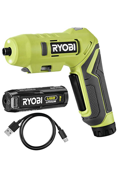 Ryobi مفك براغي لاسلكي دوار RSDP4-120G، 4 فولت، 2.0 أمبير/ساعة، 200 دورة في ا...