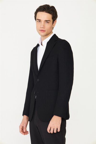White Stone Siyah Fitilli Modern Kesim Düğmeli Blazer Ceket