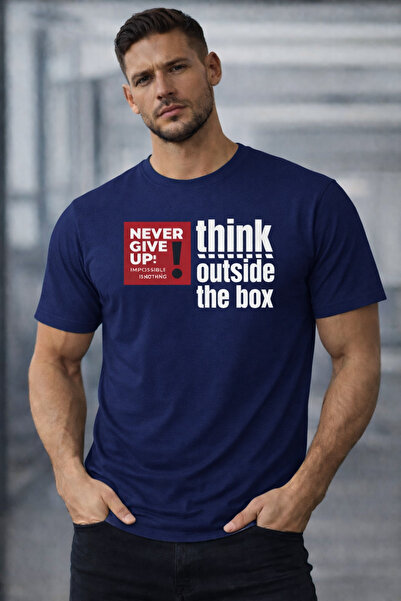 herkesemoda Think Outside Text Detailed Basic T-Shirt