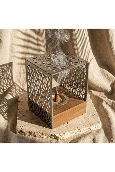 iwa concept Metal Incense Burner with Geometric Wooden Stand - Table Art Home...