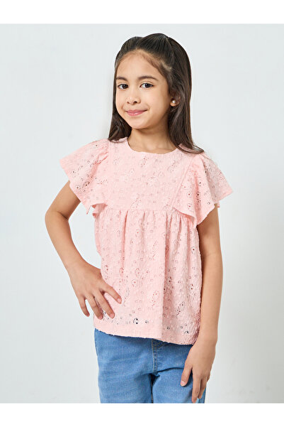 Styli Girls Pink Ruffle Sleeve Top