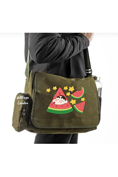 Minga London Geantă messenger cu imprimeu pepene verde kaki -mingalondon