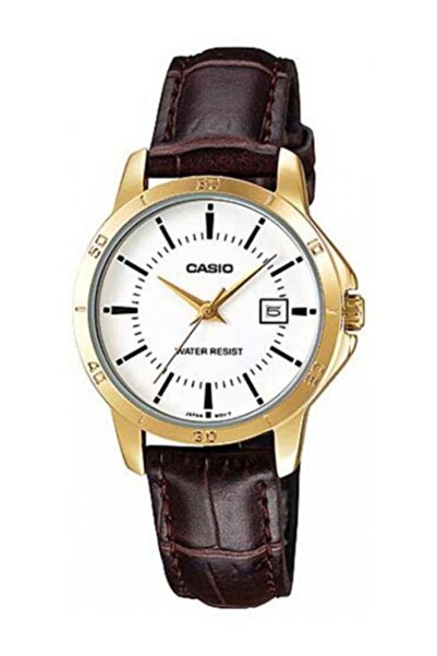 Casio Women's Leather Strap Watch Model LTP-V004GL-7AUDF - 30 mm - Brown