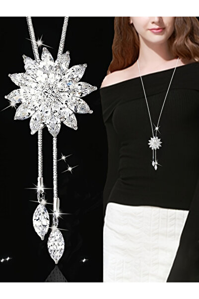 Take Two By Styli Embellished Floral Shaped Tassel Pendant Long Necklace