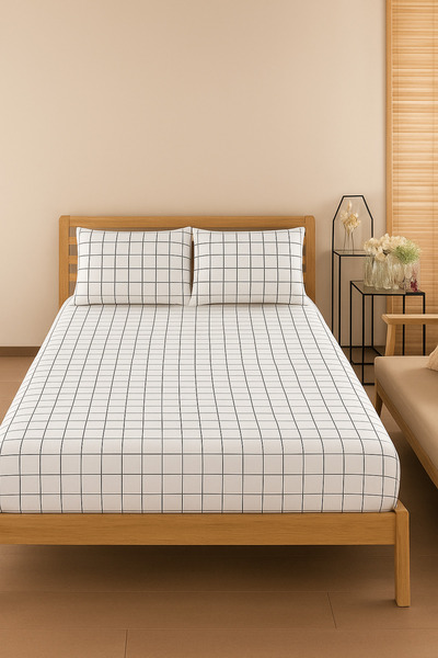 SADEN HOME Checkered Patterned Elastic Sheet Set - Single/Double/King Size