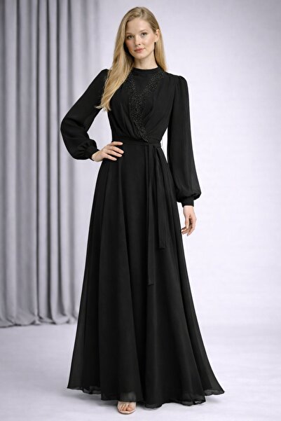 hiramir Kadın Zarif Taş Detaylı Uzun Şifon Elbise YZ2517