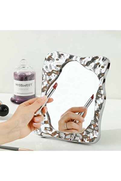 gaman Dalga Görünümlü Çerçeveli Gümüş Renk Dekoratif Masa Üstü Makyaj Aynası ...