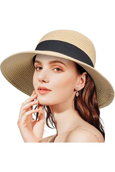 Other Women's Straw Sun Hat - UV Protection, Foldable, Wide Brim - Beige, Uni...