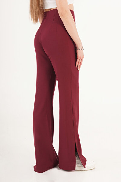 Hipo Trend Ψηλόμεσο παντελόνι μπορντό με σκίσιμο στο τελείωμα