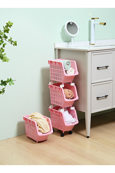 Lawazim 4 Tier Storage Basket Organizer with Wheels - Stackable Rolling Home ...