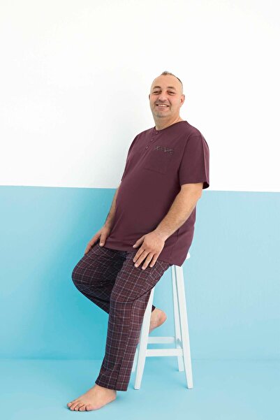 Aydoğan Men's Dinç Big Size Koton Short-Sleeve Cherry Pajama Set 0007