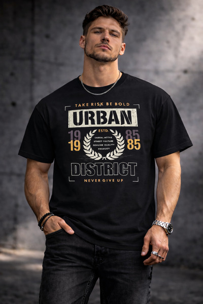 herkesemoda Dıstrict Text Detailed Basic T-Shirt