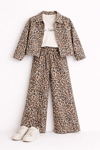 Butik Leopar Desenli Pantolon Takım - 3'lü
