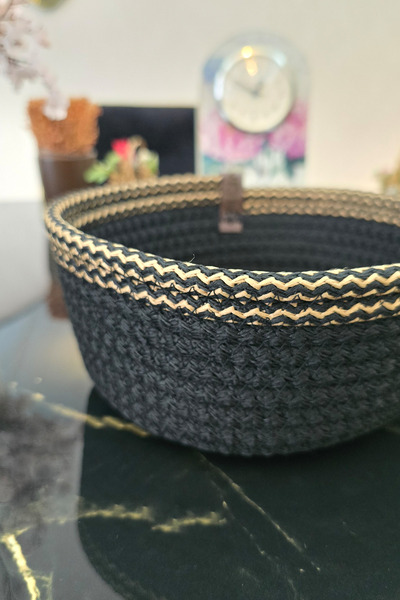 KAAN HOME Handwoven Minimal Black Bread Basket & Snack Holder Natural and Dec...