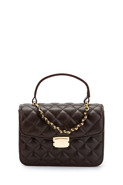 minebag Gold Chain Charm Detailed Isabella Women's Crossbody Bag Brown