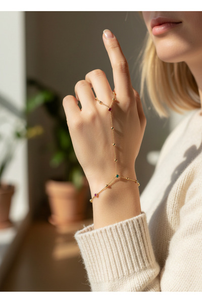 BİJU YILMAZ شاحمران ذهبي اللون من الحجر المستدير الفاخر - 26shm60