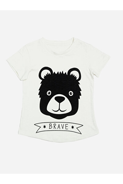 Door74 By Styli DOOR74 UNISEX WHITE BRAVE PRINTED ROUND NECK TSHIRT