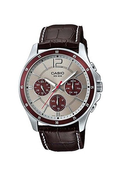 Casio Men's Water Resistant Chronograph Watch MTP-1374L-7A1 - 44 mm - Brown