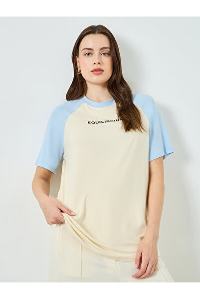 Styli Cream Contrast Raglan Sleeve Oversized T-Shirt