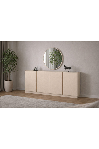 eos mobilya Modern Tasarım Krem Yemek Odası Takımı – Konsol, Masa ve TV Ünitesi