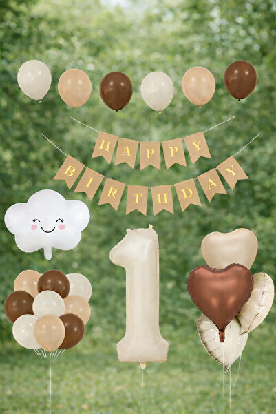 KAR TANESİ 1 Yaş Krem Kahve Doğum Günü Konsepti