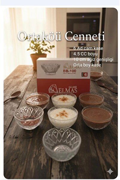 ORTAKÖY CENNETİ 6 ad Cam sütlaç güllaç puding vs kasesi kaliteli kesme dekoru...