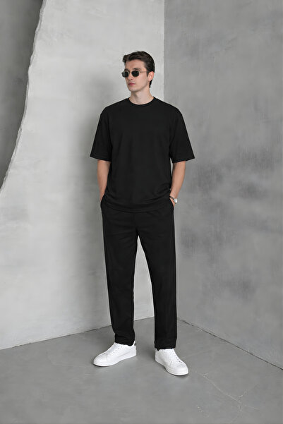 YAKAMEL Men's 2-Thread Oversize Tie-Waist Summer Short Sleeve Track Suit